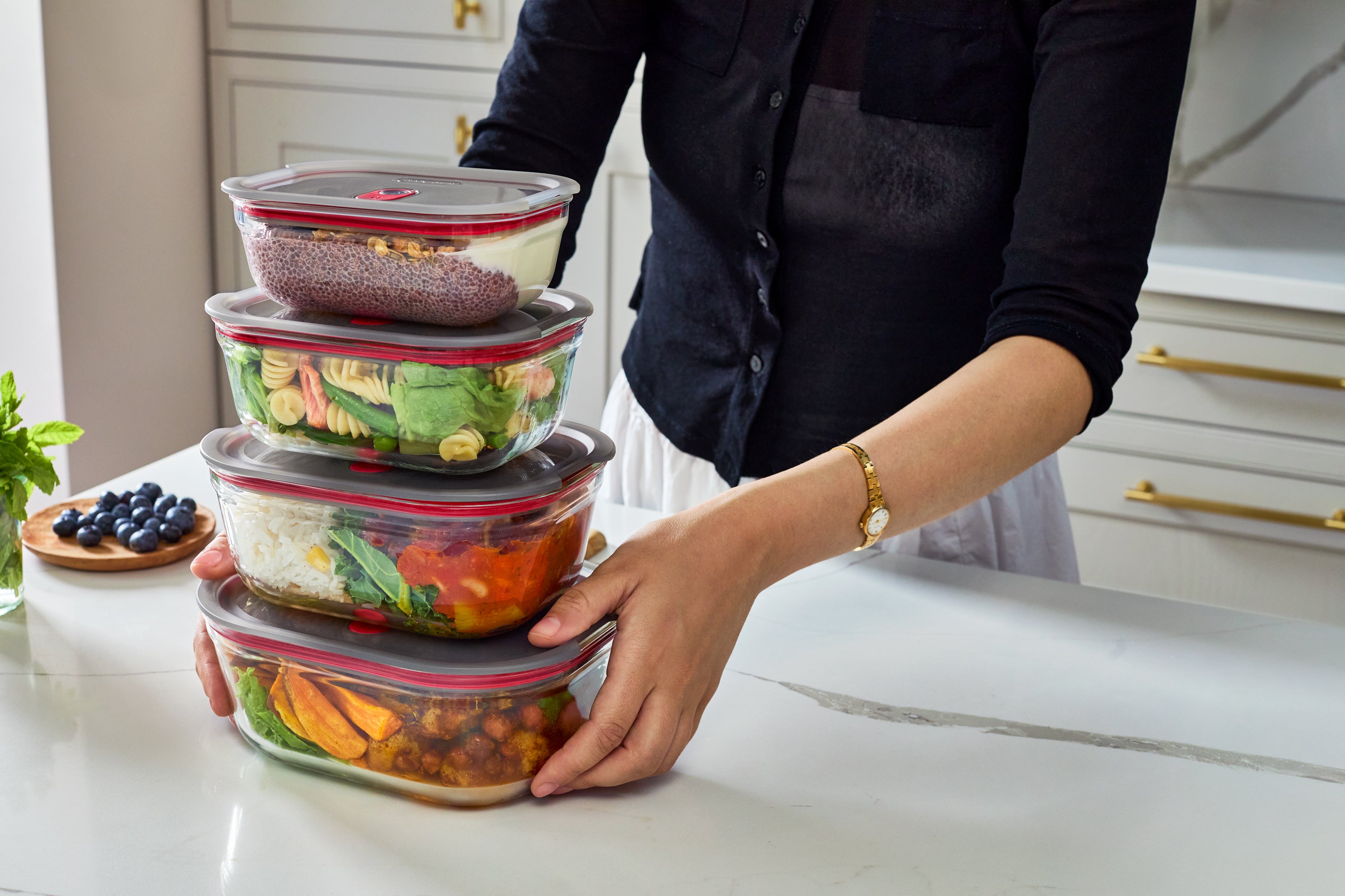 STACK+NEST GLASS FOOD CONTAINERS SET OF 4 XS/S/M/L X4
